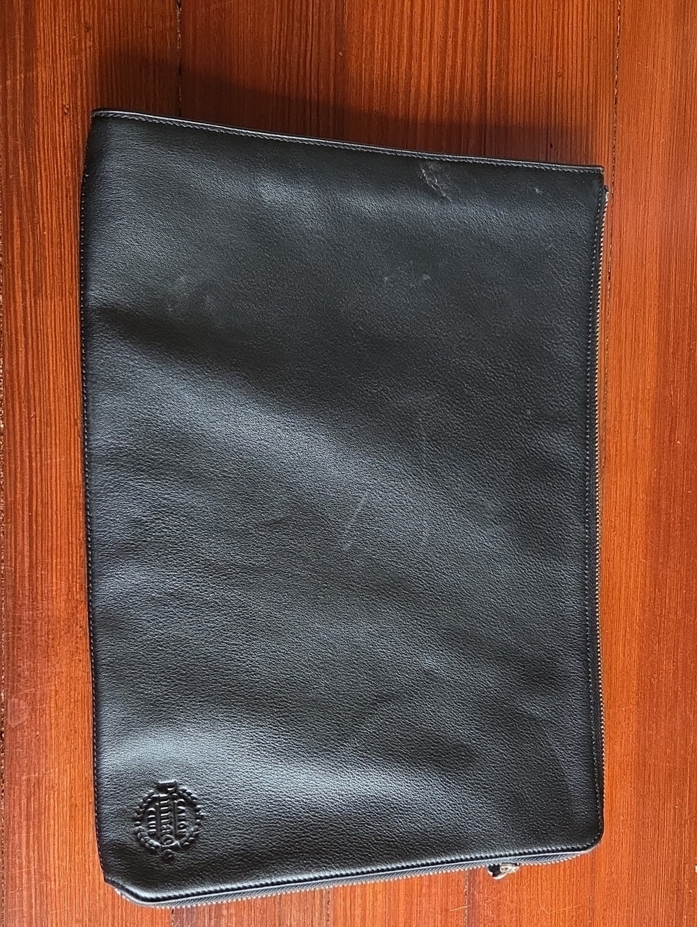 Black Leather Laptop Portfolio with Embossed Logo